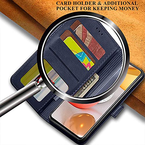 Image of TheGiftKart Flip Back Cover Case for Samsung Galaxy M42 5G | Dual-Color Leather Finish | Inbuilt Stand & Pockets | Wallet Style Flip Back Case Cover for Samsung M42 5G (Faux Leather, Blue & Brown)