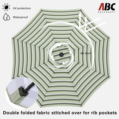 Image of ABCCANOPY 9FT Patio Umbrella Outdoor 8 Ribs Table Umbrella | Fade & UV Resistant Fabric,8 Fiberglass Ribs,Smooth Crank System,Green Stripes,Great for Patio,Backyard,Garden,Deck