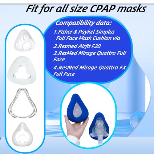 Image of Ice Feel CPAP Mask Liners, Small, Blue, 4 Pack | Compatible with F20 Full Face Masks, Silky Comfort Covers, Seal Mask Cushion, Improve Wearing Comfort