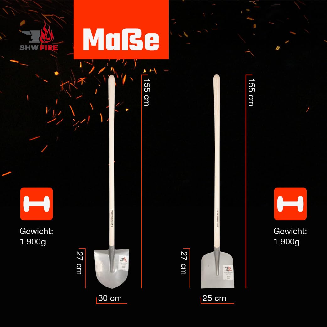SHW-FIRE | Kombi-Set Holsteiner und Frankfurter Schaufel aus Spezialstahl, robuster 130 cm Eschenholzstiel, langlebig & stabil, ideal für Erde, Sand & Schüttgut, Garten & BAU | Made in Germany