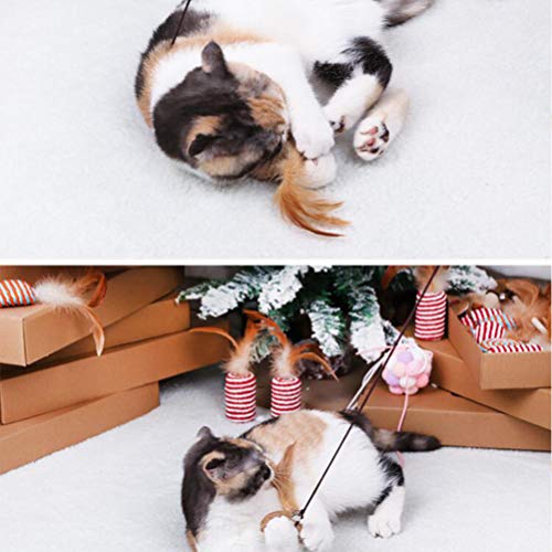 Amosfun 3 peças Brinquedos de varinha de gato com penas de abóbora Teaser Stick Brinquedos com sino