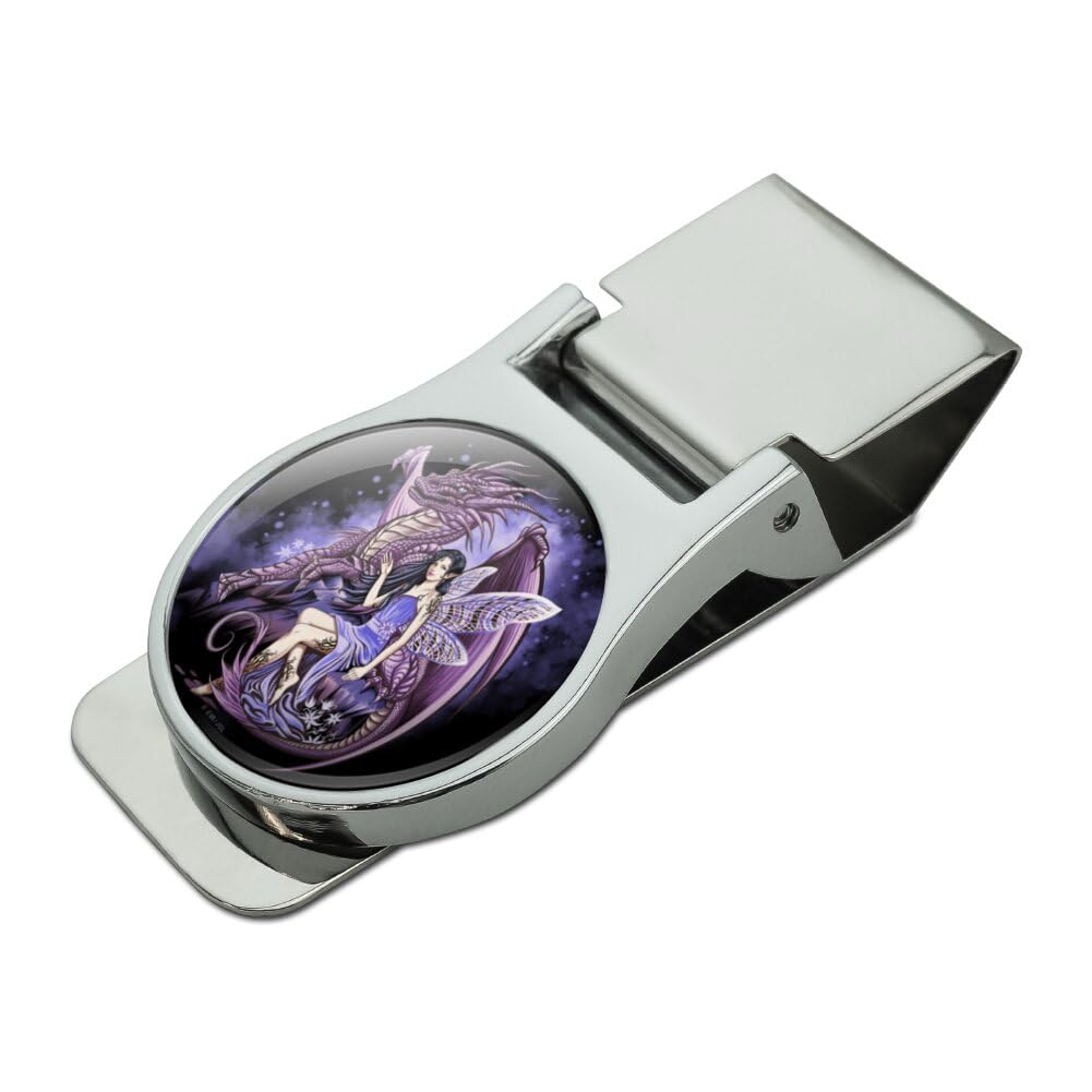 Protectors of the Realm Dragon and Fairy Satin Chrome Plated Metal Money Clip