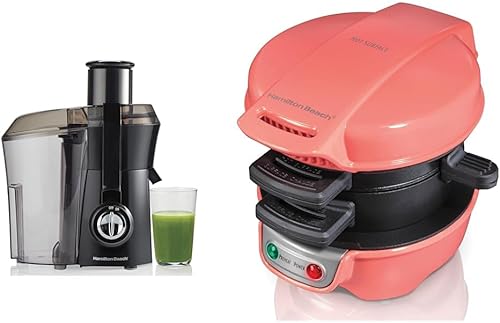 Hamilton Beach Máquina exprimidora, boca grande, canal de alimentación y sándwiches de desayuno de 3 pulgadas con anillo para cocinar huevos,