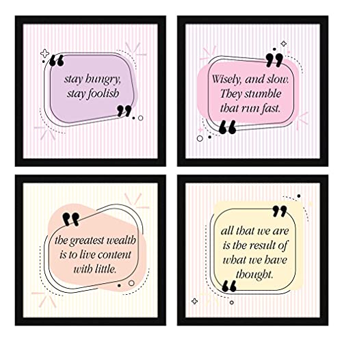 Image of ArtX Paper Motivational Quotes Stay Hungry Stay Foolish Wall Art Painting, For Home Office Decor 20 X 20 inches (Combined), 10.0 X 10.0 each, Multicolor Posters With Frame, Set of 4