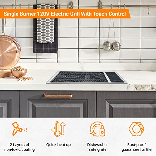 Kenyon No-Lid Built-In Electric Grill, Stainless Steel Grill With Single Burner, Quick Heat Up, Digital Touch Panel, Ul-Approved For Indoor And Outdoor Use, Dishwasher Safe Grate, 120V #TOP2
