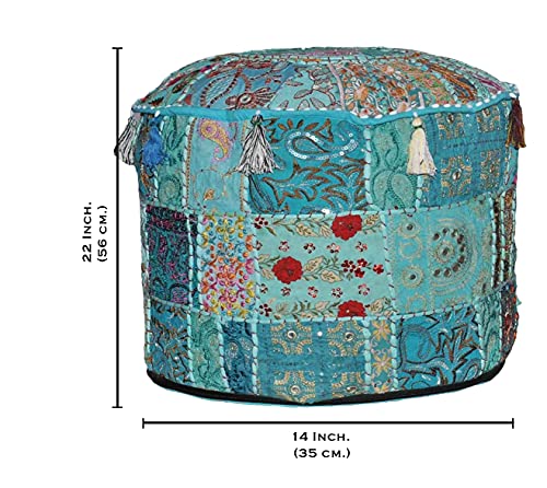 Aakriti Indian Pouf Fußhocker mit Stickerei Pouf, indische Baumwolle, Pouffe osmanischen Pouf Cover mit ethnischem Dekor… – Bild 5