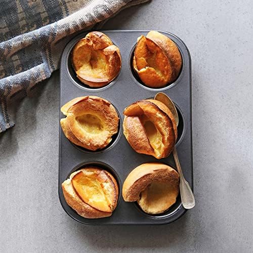 LOLYSIC 6Pcs Miffin Tins, 6 Cups Muffin Trays Cupcake Tins Moulds, Non Stick Yorkshire Pudding Tins, Carbon Steel Cupcake Trays for Baking Muffin Brownies