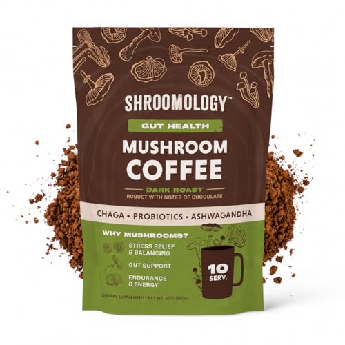 360 Nutrition Instant Mushroom Coffee with Chaga Superfood Mushroom and Prebiotics Probiotics for Gut Health and Focus Support | Dark Roast No Added Sugar 5 oz (Gut Blend)