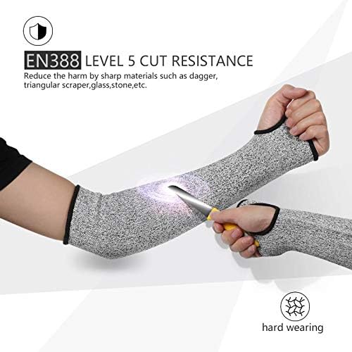 Cut Resistant Sleeves with Thumb Hole, Level 5 Protection, Slash