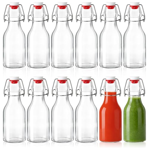 Glasflaschen 200ml mit Bügelverschluss 12 Stück Wiederverwendbare Bügelflaschen zum Selbstbefüllen Spülmaschinenfest & Auslaufsicher Für Speiseöle Essig Wein Saft Likör & Selbstgemachtes