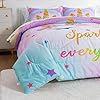 NTBED Unicorn Twin Comforter Set with Sheets,5 Pieces Kids Bedding Sets for Girls, Lightweight Microfiber Star Rainbow Bed in a Bag,Blue Purple #3