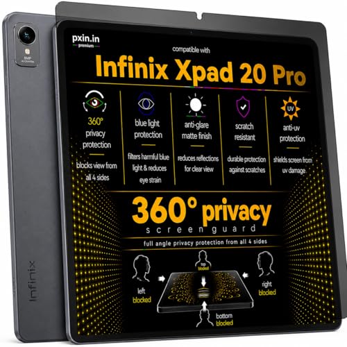 Image of Pxin 360 Pro Privacy Screen guard compatible with Infinix Xpad 20 Pro | Anti Glare | Anti UV | Anti Blue | Anti Reflection | Privacy Filter | Unbreakable Build