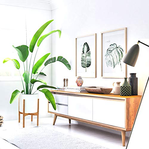 Fox & Fern Mid-Century Modern Plant Stand - Bamboo - EXCLUDING 10" White Ceramic Plant Pot