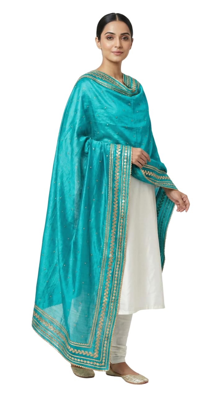 traditions bazaar Women's Art Silk Dupatta with Heavy Four-Side Golden Lace Border & Sparkle Dots-picture-30