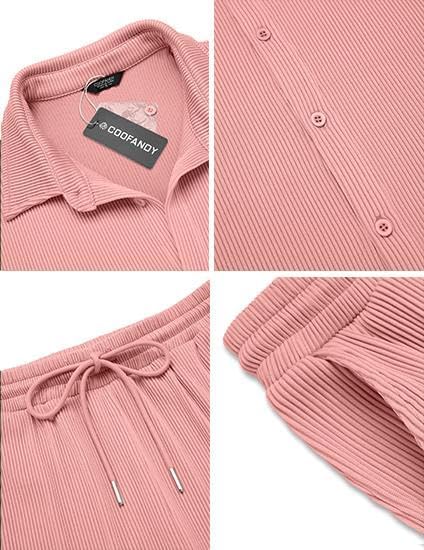 COOFANDY Men's 2 Piece Outfit Casual Short Sleeve Button Down Shirt Beach Summer Loose Pant Sets - Image 5