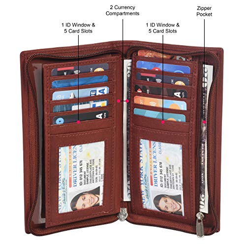 Leatherboss Genuine Leather All Around Zipper Checkbook Cover Holder Wth Pull Out, Brown #TOP2