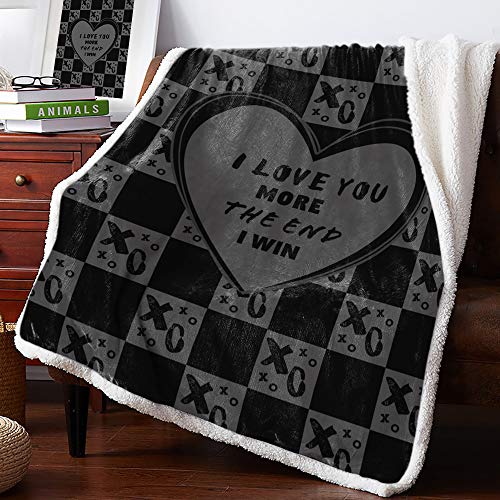 Manta de forro polar sherpa ultra suave, para el día de San Valentín, I Love You More The End I Win, color gris oscuro, peluda, acogedora, peluda, cálida, manta reversible de microfibra para cama