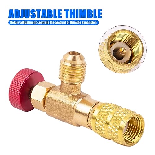 GKmow 2 PCS Refrigerant Charging Valve, All Copper Material Air Conditioning Refrigerant Liquid Safety Valve, 1/4 Safety Adapter Flow Control Ball Valve for R22 Air Conditioner Manifold (Gold)