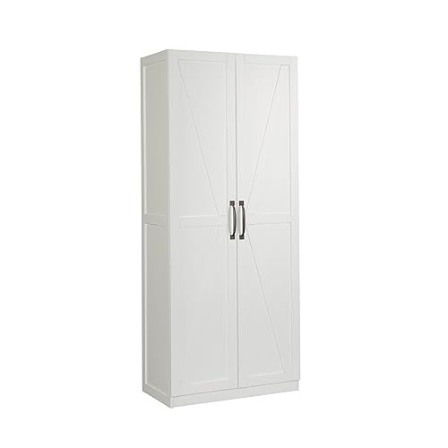 Sauder HomePlus Farmhouse Multipurpose Storage Cabinet Tall Pantry with Adjustable Shelves, in White Finish - Farmhouse White