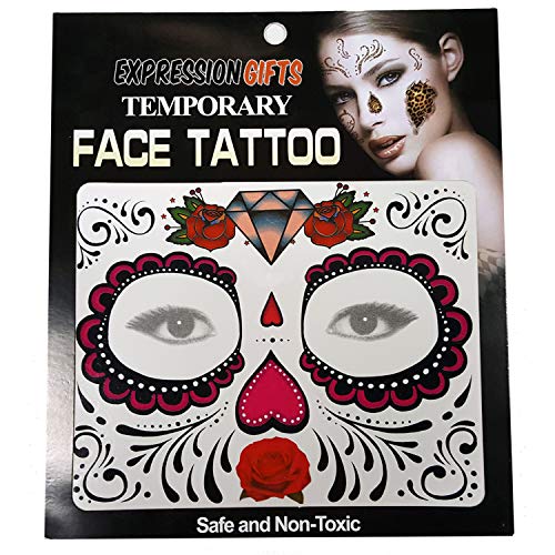 Expression Gifts Roses & Diamonds Day of The Dead- 2 Pack Face Tattoos