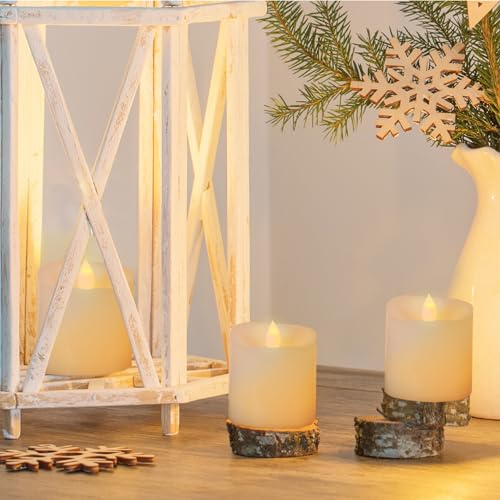 Image of 3x3 Flickering Flameless Candles Set of 3,3 inch Real Wax LED 600 Hours Battery Candles with Timer Remote,Control for Wedding Party Indoor,Ivory