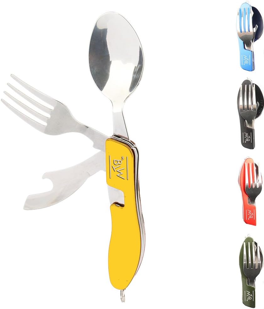 Reusable Stainless Steel Utensils, 4-in-1 Oh, Buy The Way Flipware | Fork Knife Spoon Bottle Opener with Carrying Case for Office Lunch Box, Camping and Travel