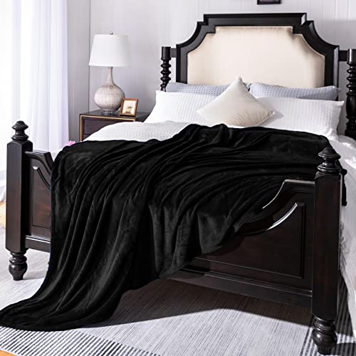 Image of JIAHANNHA Flannel Fleece Blanket Twin Size(60 by 80 Inches),Black Throw Blanket for Couch Sofa Bed 280GSM,Super Soft Plush Cozy and Lightweight Warm Bed Blanket for All Season