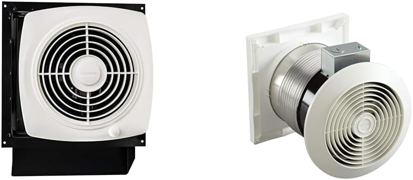 Broan-NuTone 509S Through-the-Wall Ventilation Fan, White Cover, On/Off Switch, 200 CFM, 8.5 Sones & 512M Through-the-Wall Ventilation Fan White Cover, 6-Inch 70 CFM 6.0 Sones