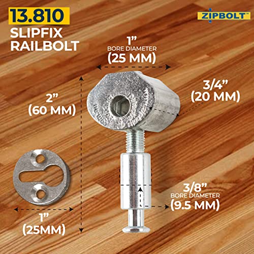 Zipbolt Handrail To Newel Post Connector — 13.810 Slipfix Railbolt, Staircase Post Fastener With 5Mm Hex And Wood Plugs, Durable, Easy Installation For Residential & Commercial Use — 1 Double Pack #TOP2