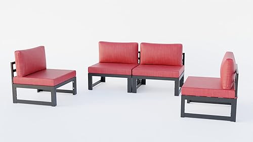 LeisureMod 4 piezas de patio al aire libre seccional sin brazos con cojines, rojo
