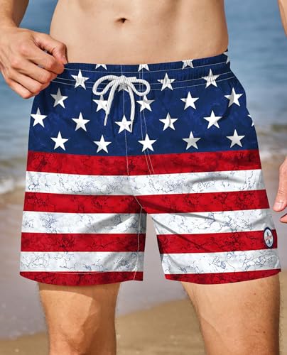 Image of Men's 5'' Swim Trunks with Compression Liner Graphic Beach Dry Fit Lightweight Bathing Shorts (S-XXL)
