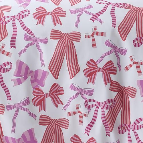 Parure de lit double 200x200 rose imprimé nœud avec housse de couette en polyester recyclé - 5