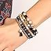 RIAH FASHION Bohemian Mix Bead Multi Layer Versatile Statement Bracelets - Stackable Beaded Strand Stretch Bangles Sparkly Crystal, Tassel Charm (Black)