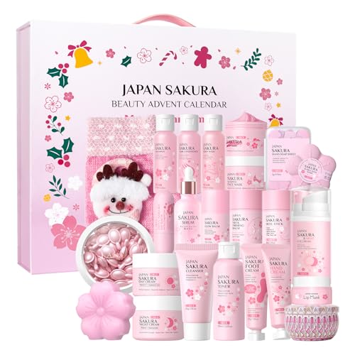 LAIKOU Calendario Dell'avvento Beauty 2025, Natale Calendario Avvento, 24 pezzi Kit per la Cura Della Pelle Sakura,...