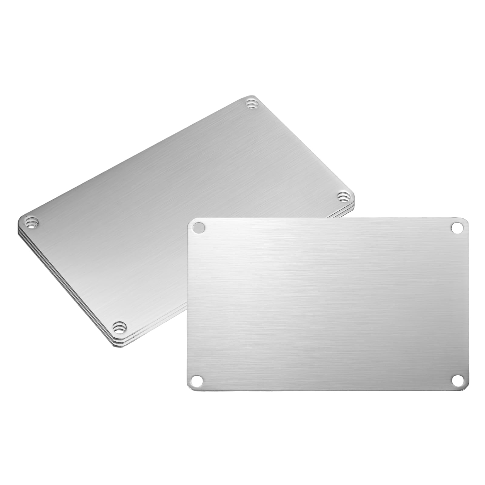 PATIKIL 4Pcs Blank Name Plates, 4.7 x 2.8" Rectangle 304 Stainless Steel Brushed Engraved Plate Custom Laser Engraving Blank with Holes for Personalized Nameplate Home Office DIY, Silver