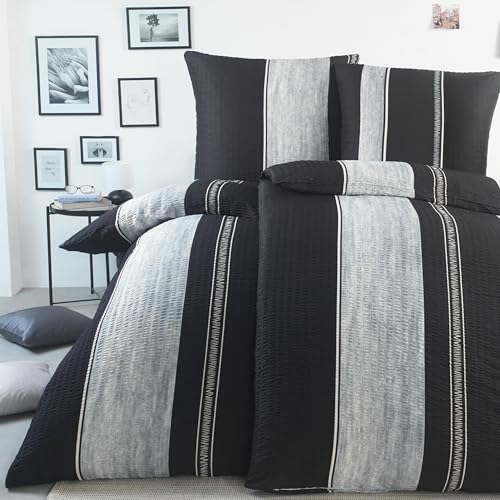 BaSaTex Microfaser Seersucker Bettwäsche Bettgarnitur Bernhard Silber bügelfrei in 3 Größen 135x200 cm 80x80 cm