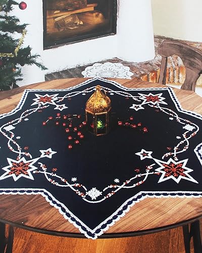 KAMACA Luxus-Stickpackung blau in Sternen - Form mit SPITZE Stickdecke...