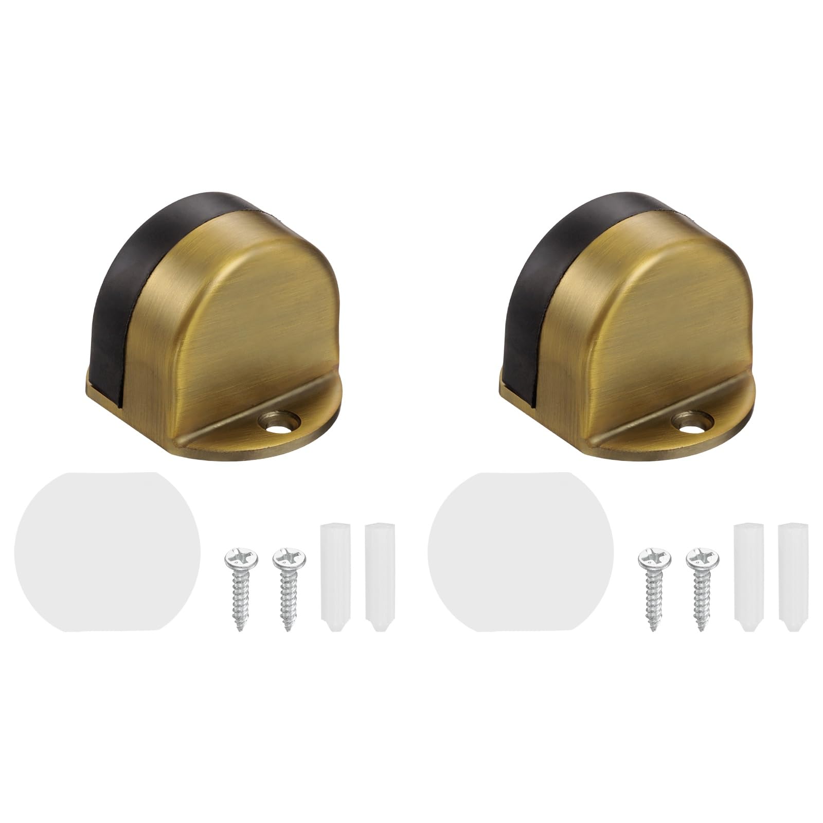 sourcing map 2 Pack Low Dome Floor Door Stop, 1.5" H x 1.65" W Stainless Steel Door Stopper, Rubber Bumper Wall Protector with Screws&Adhesive Tape for Bedroom Bathroom Office, Brass Tone