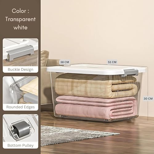 Image of Ash & Roh Heavy Duty Plastic Storage Bins with Locking Lids - Clear, Stackable Containers for Bedroom or Closet Organization (pack of 3, xxl - 38cm X 51cm X 30cm)