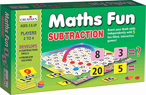 Image of Creative's Maths Fun Subtraction, 5-in-1 Maths Board Game, 60 Counters 4 Colours, 2 Sets 0-20 Play Cards, Five Subtraction Card Games Educational Game for Kids, Build Subtraction Skills Ages 5+