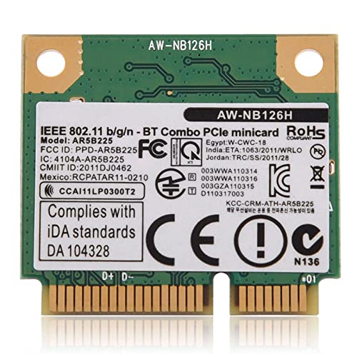 Drfeify tarjeta inalámbrica WiFi 2 en 1 para Mini PCI-E con velocidad de transmisión rápida para PC/Laptop HM55 HM57 HM65 HM67 HM75 HM77 Chipset, velocidad 150-300 Mbps, tecnología inalámbrica 2.4GHz miniatura 5
