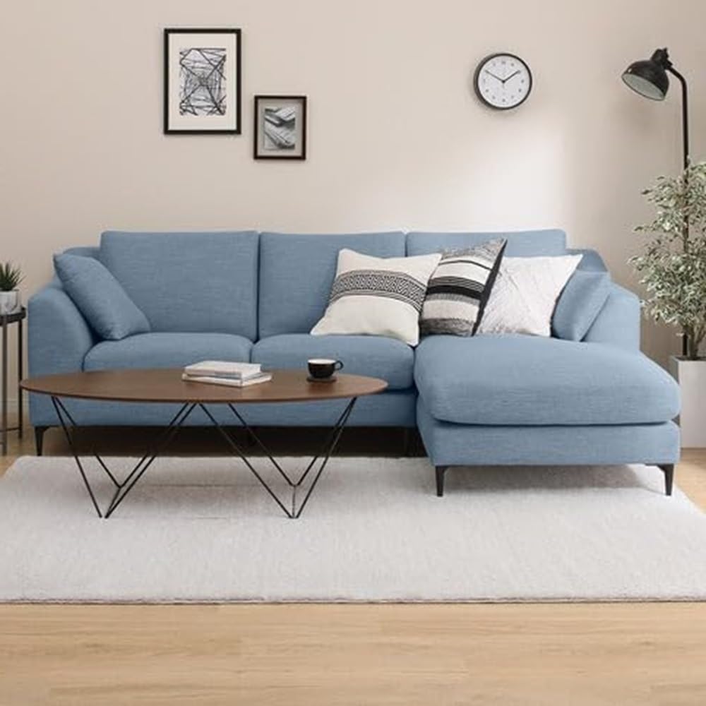Torque - Flora 4 Seater Interchangeable L Shape Sofa Set for Living Room (Right Side, Blue) | 4 Seater L Shape Fabric Sofa with 5 Cushion | 1 Year Warranty-image-9