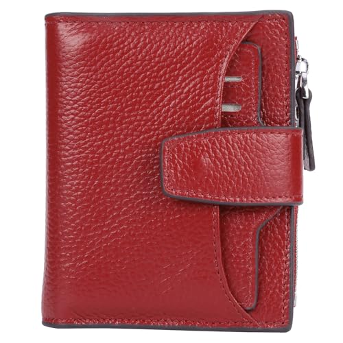 Image of BIG SALE-AINIMOER Women's RFID Blocking Leather Small Compact Bi-fold Zipper Pocket Wallet Card Case Purse (Lichee Wine)