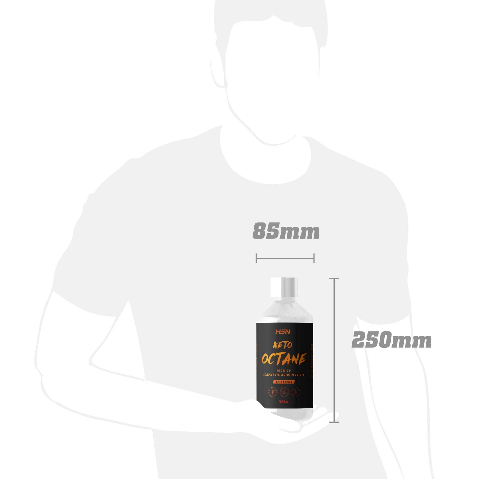 Aceite de Coco MCT C8 Keto Octane de HSN | 1000 ml = 66 Tomas por Envase de 100% Puro Ácido Caprílico | Ideal Dieta Keto y Paleo | Sin Palma ni Colza | NO-GMO, Vegano, Sin Gluten