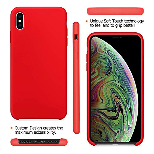 Image of REALCASE iPhone Xs Silicone Case, iPhone Xs Covers, Liquid Silicone Gel Rubber Shockproof Case Soft Microfiber Cloth Lining Cushion Compatible with Apple iPhone Xs 5.8 Inch (2018) [Red]