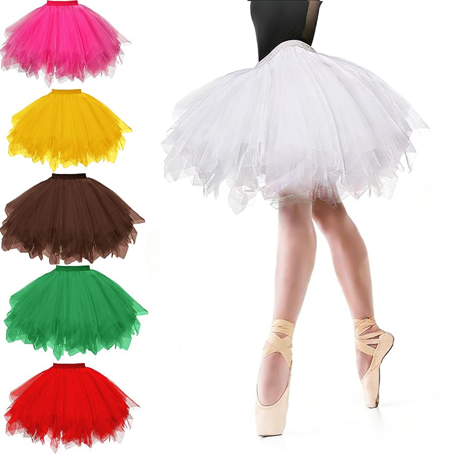 Tüllrock Weiß, Engel Kostüm Damen, Tütü Rock Damen - Tüllrock - 50Er Ballett Unterrock Elastische Hohe Taille Ballettrock Petticoat Tanzkleid...