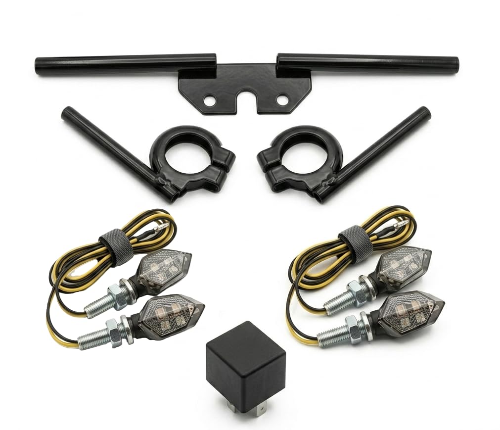 LED Blinker Set mit Blinkerhalter für Simson S50 S51 S70 – 4x LED Blinker + Halter + Blinkgeber 12V, E-geprüft, Metall, Schwarz, Plug & Play