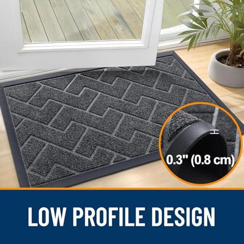 Image of OLANLY Front Door Mat Indoor Outdoor Entrance, Waterproof All-Season, All-Weather Doormat, Sturdy Natural Rubber, Low Profile, Easy Clean Patio Porch Entryway Mat, Herringbone Brick (Grey, 47x17)