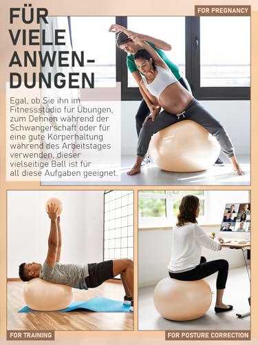 PhysKcal 65cm Beige Dicker Gymnastikball und 23 cm Pilatesball Set, Anti Burst Gymnastikball, Anti-Rutsch-Sitzball, Balanceball, Yogaball für Zuhause, Fitnessstudio und Büro
