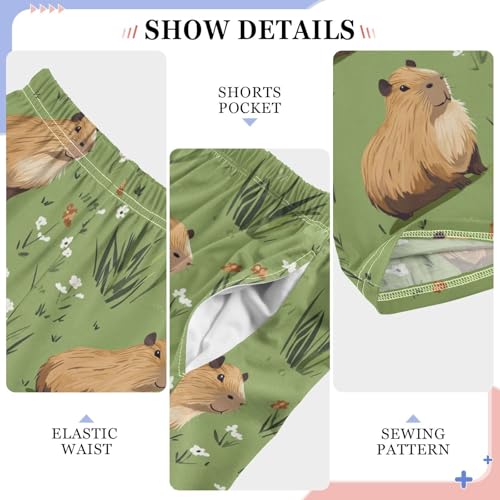 Boys' Pants Brown Capybaras Green Leaves Long Bottoms Jogger Pants Elastic Waist Trousers with Pockets S-XL4